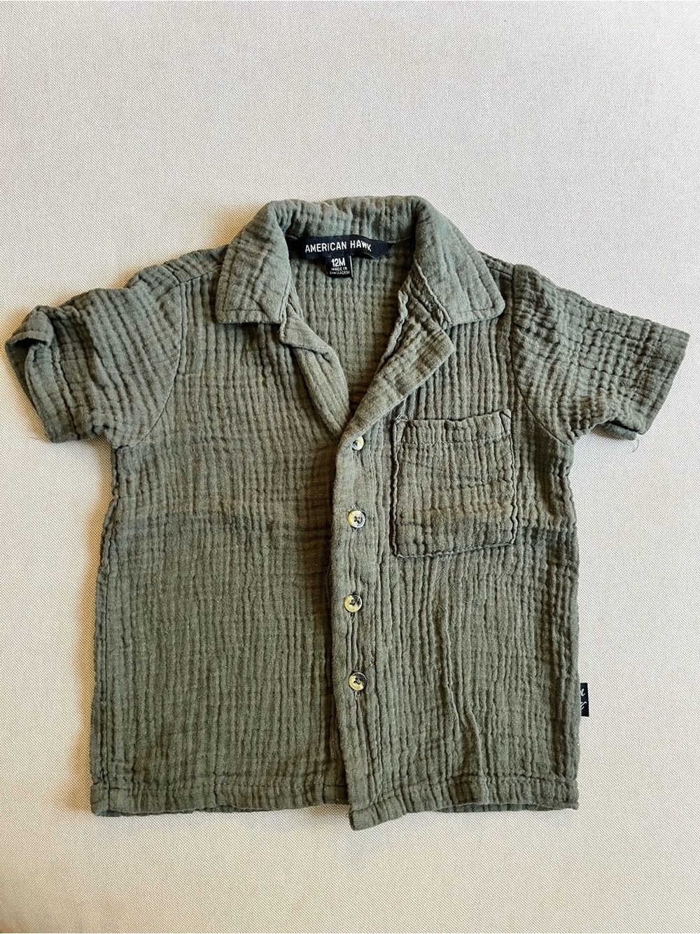 American Hawk Olive Green Gauze Button-Front Kids Shirt
